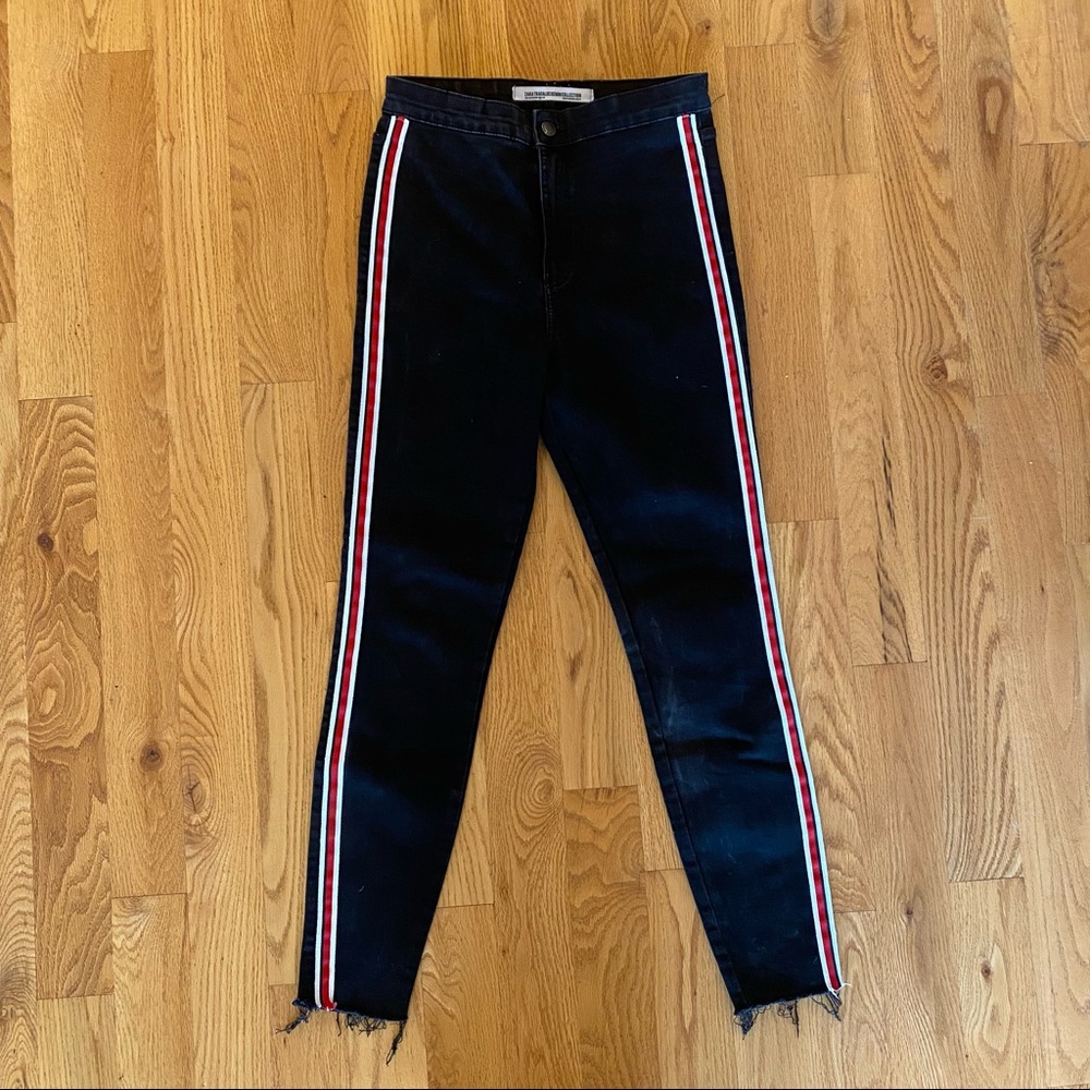 Zara Basic Skinny Black Jeans (red stripe)